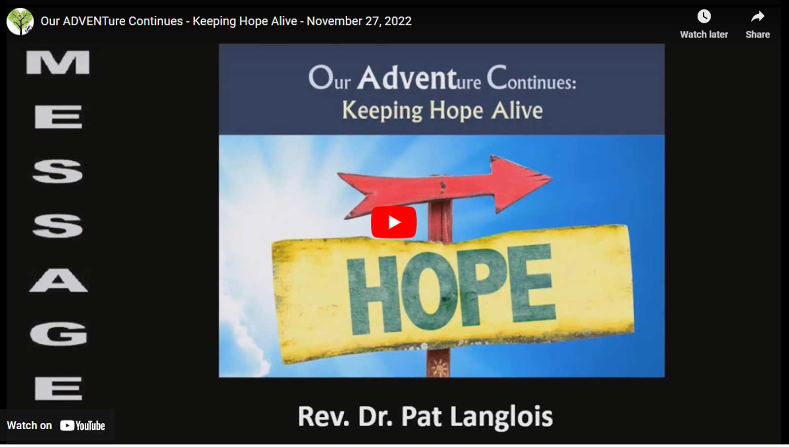 Our ADVENTure Continues – Keeping Hope Alive – November 27, 2022