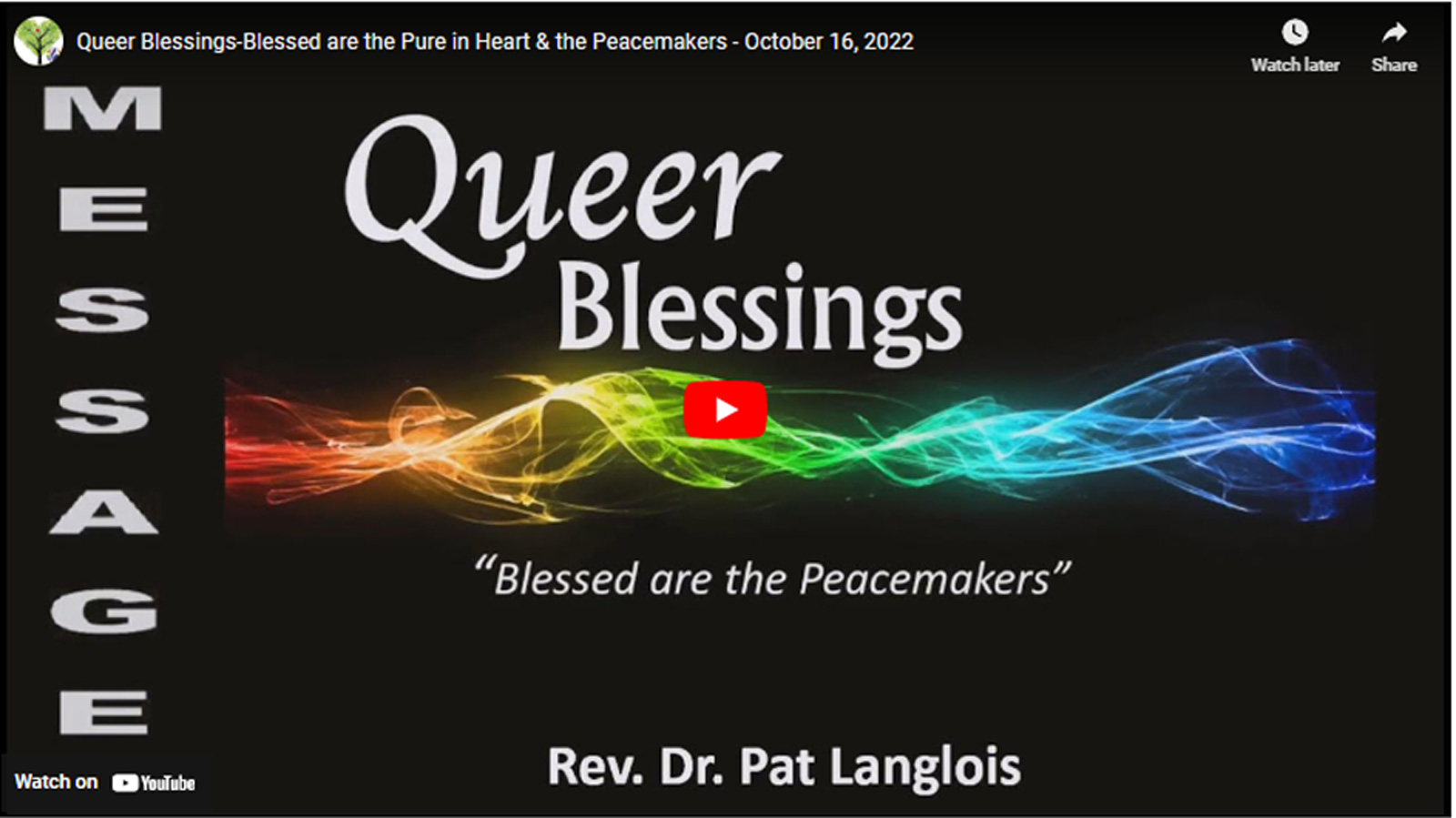 Queer Blessings-Blessed are the Pure in Heart & the Peacemakers - October 16, 2022