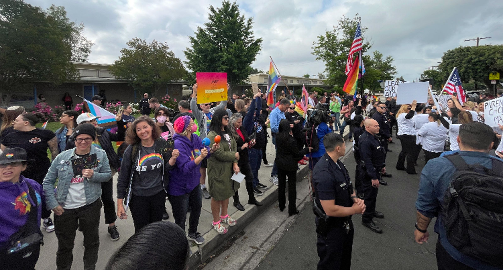 Protest at North Hollywood's Saticoy Elementary School, June 2, 2023